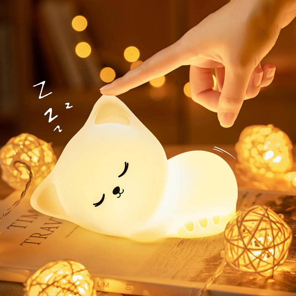 Sleeping Cat Night Light lamp for Kids Night Lamp (10.8 cm, White)