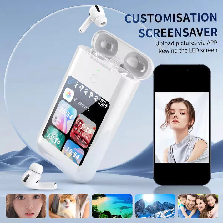 Airpods with 2.8 inch HD Touch Screen 8000mah power bank Earphones ANC & ENC Noise Reduction Wireless Earbuds
